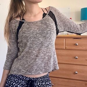 Love J Knit 3/4 Sleeve Top with Mesh Detail